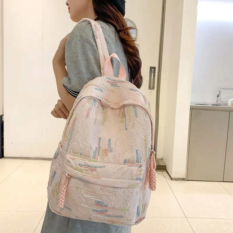 KAKAXI Nylon Backpack Women's Black/Pink/Yellow/Purple/White-5