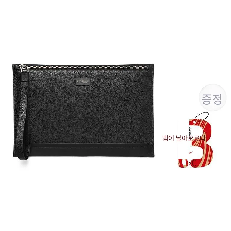 Sharkborough Cow Leather Clutch Medium Size Men's Black
