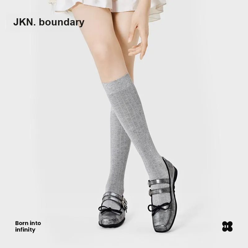 JKN Knee High Socks Cotton Vertical Stripes Ballet Style Slouch Socks Women's 3 Pack-1
