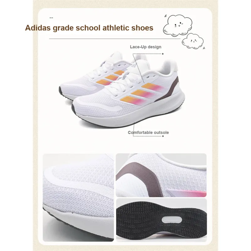 Adidas Anti Slip Wear Resistant Low Top Kids' Running Shoes White Orange Teenagers-2