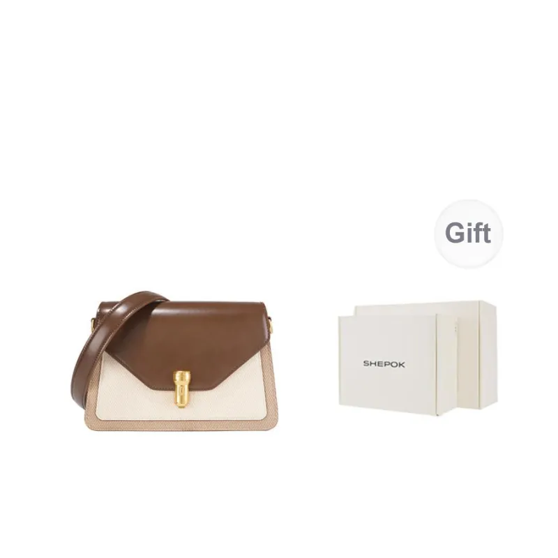 SHEPOK Cow Leather Small Square Bag, Crossbody Bag, Shoulder Bag Regular Women's Coffee/Black-0