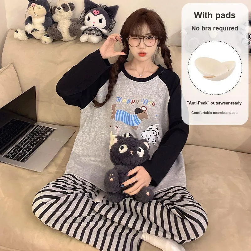 METE WHALE MT Pajama Set Women's Puppy Stripes-4