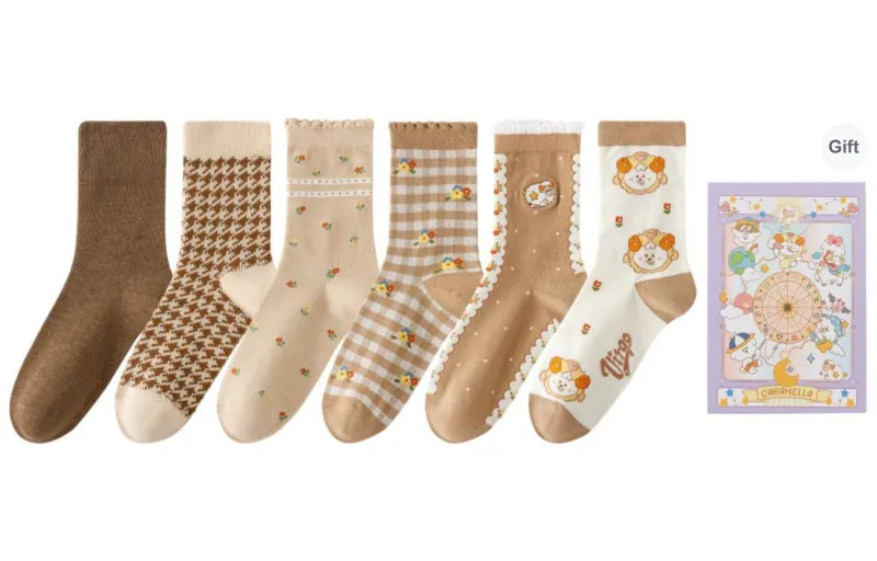 Caramella x Naiva Family Mid Calf Socks Women's Gift Box Of 6 Doubles-4
