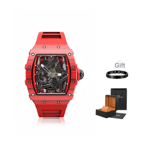 FR Автоматический Механический Механизм Экологичный Фторкаучуковый Ремешок Унисекс Циферблат с Черепом