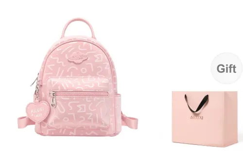 AILUXI PU Backpack Medium Size Women's Floral Joy Pink
