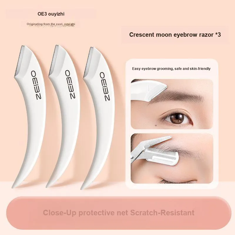 Oeiez Crescent Eyebrow Razor Blade Beginner Magnifying Anti Gouging Eyebrow Trimming Set Make up Tools-15