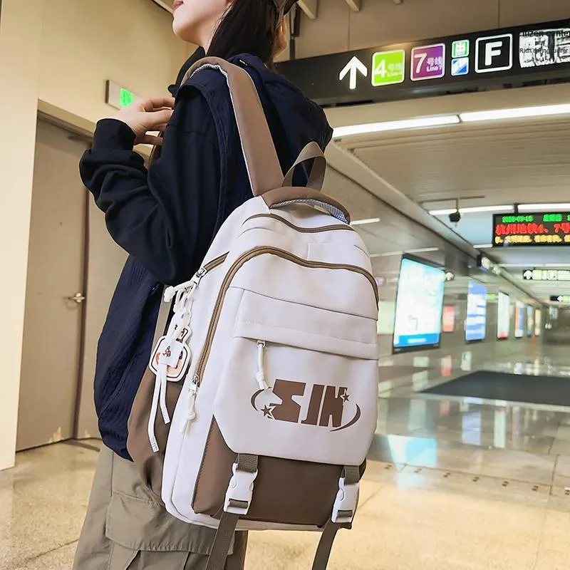 Travel Nylon Backpack Unisex Pure Black/White & Black/Khaki/Blue/Red-11