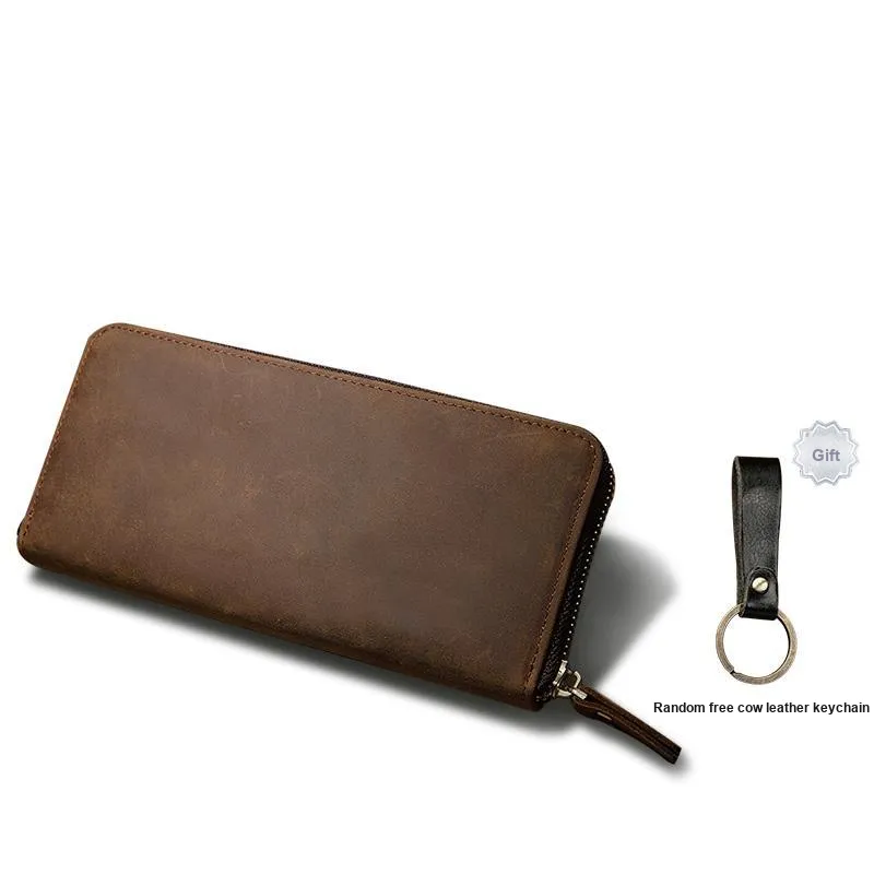 Simple&nature Cow Leather Wallet Cell Phone Pouch Handbag Regular Men's Brown
