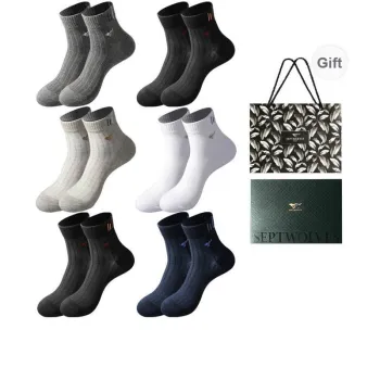 SEPTWOLVES Mid Calf Socks Men's 6 Pairs Gift Box Sets+Shopping Bag