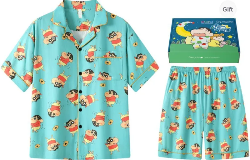 Gongdie x SHINCHAN Pajama Set Unisex Gift Box Set Green-6