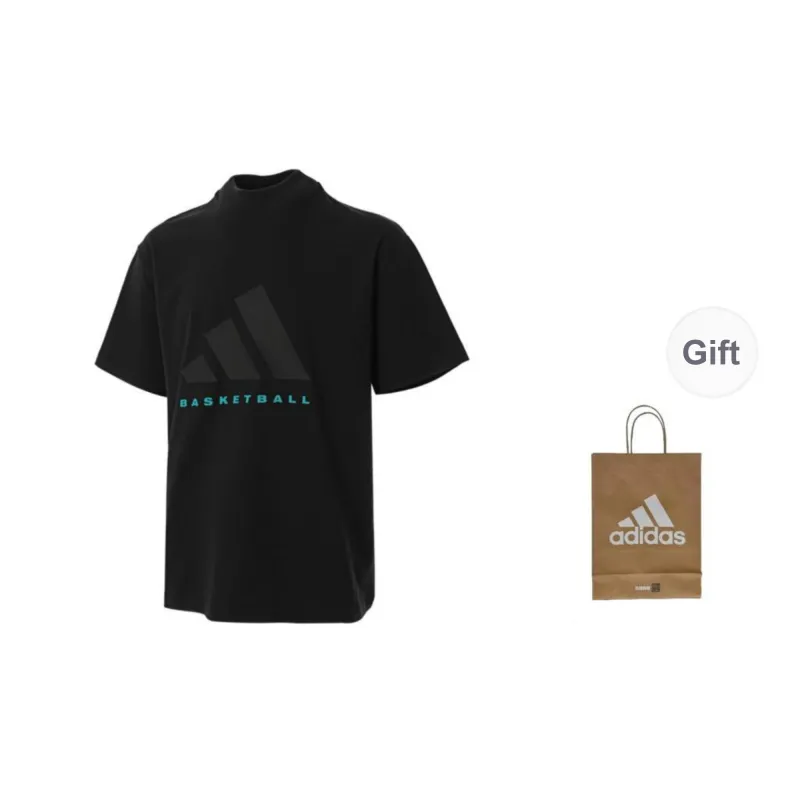 Adidas T-Shirts Unisex Black Short-Sleeved+Shopping Bag-0