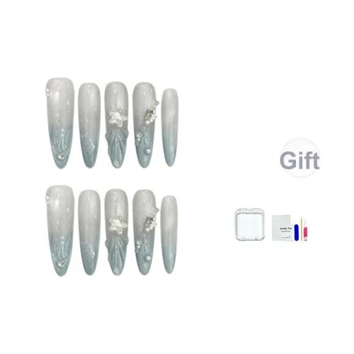 JINGCHANXUE [Океанический Легенда] Русалка Волна Handcrafted False Nail Длинный Синий Градиентный Кошачий глаз 20 мм