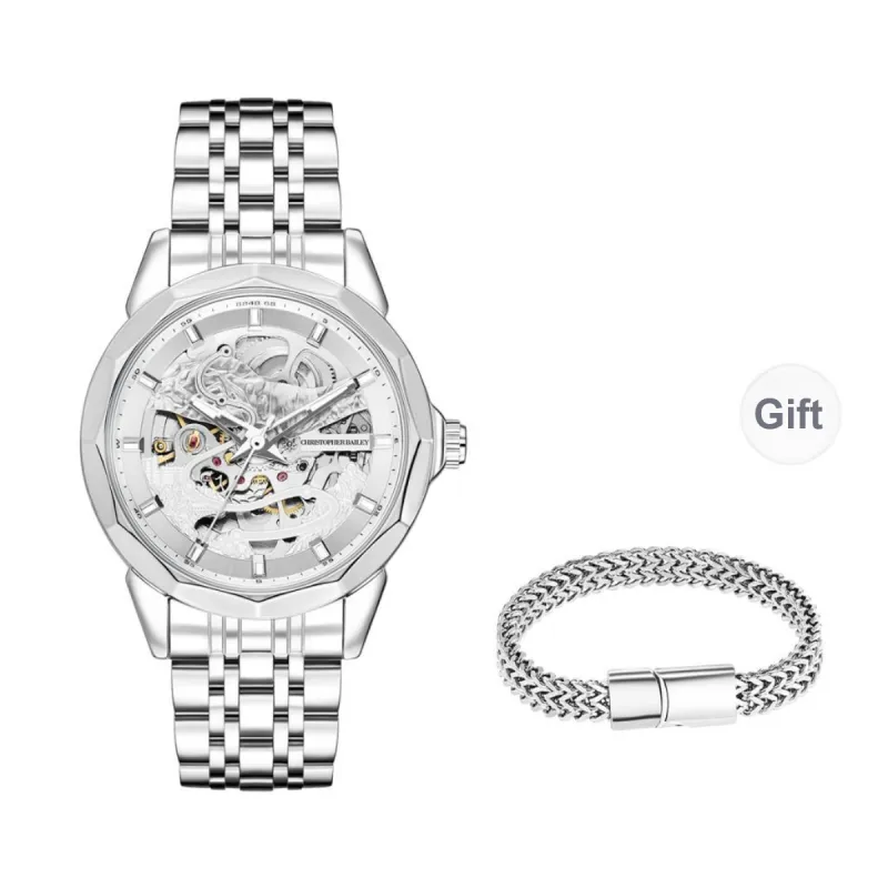 Corriberty Mechanical Movement Stainless Steel Strap Watch Men's Watches White Dial-8