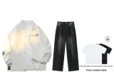 Set (Белый топ + Черно-серые брюки) (Включает рубашку с коротким рукавом)