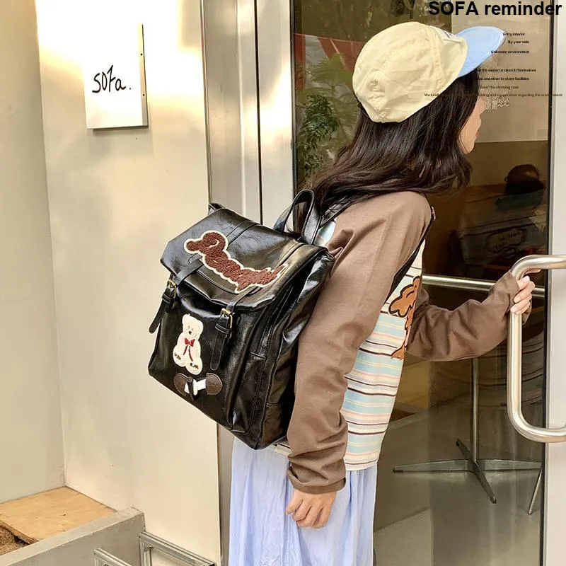 Teddy Bear Collection PU Backpack Women's Brown/Black-9