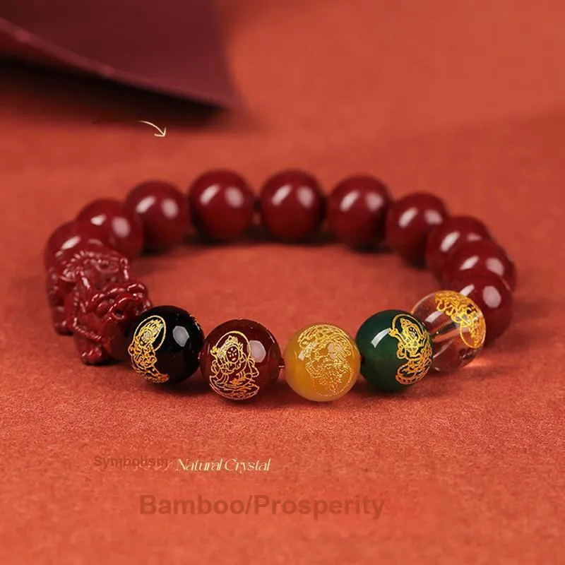 JINLIUFUJIXIANG Reconstructed Cinnabar Bracelets Unisex-3