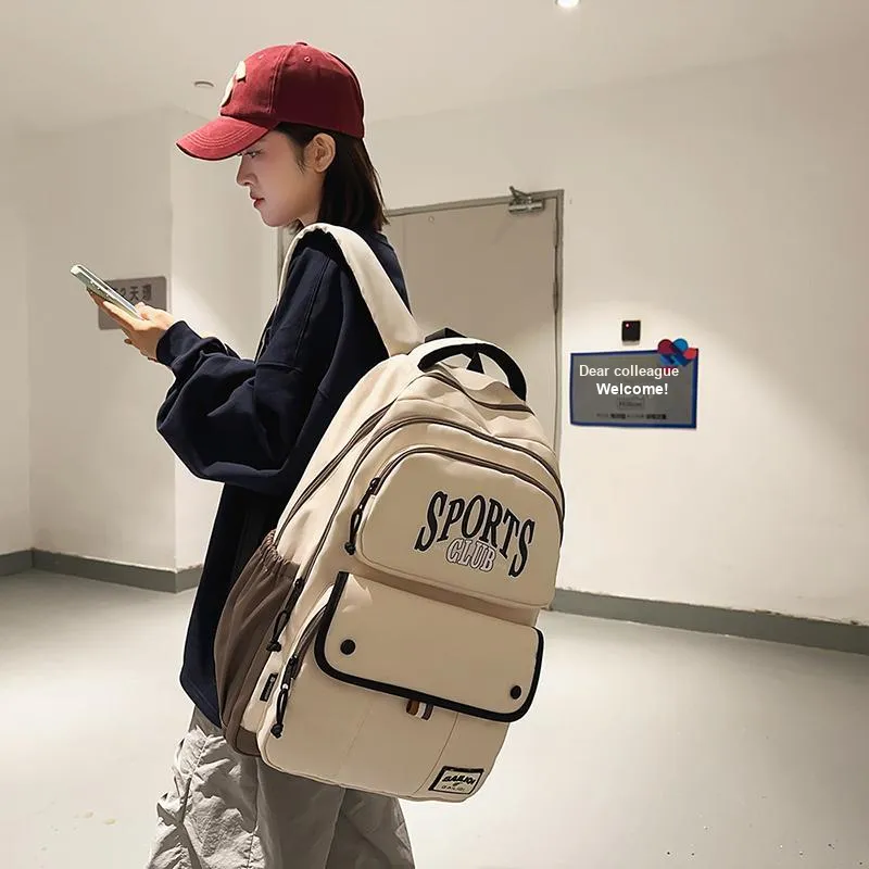 TANGCOOL Nylon Backpack Unisex Black/Khaki/White-5