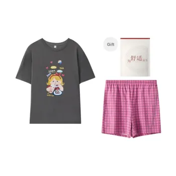 Red Beans At Home Pajama Set Women's Gift Box Set Dark Gray