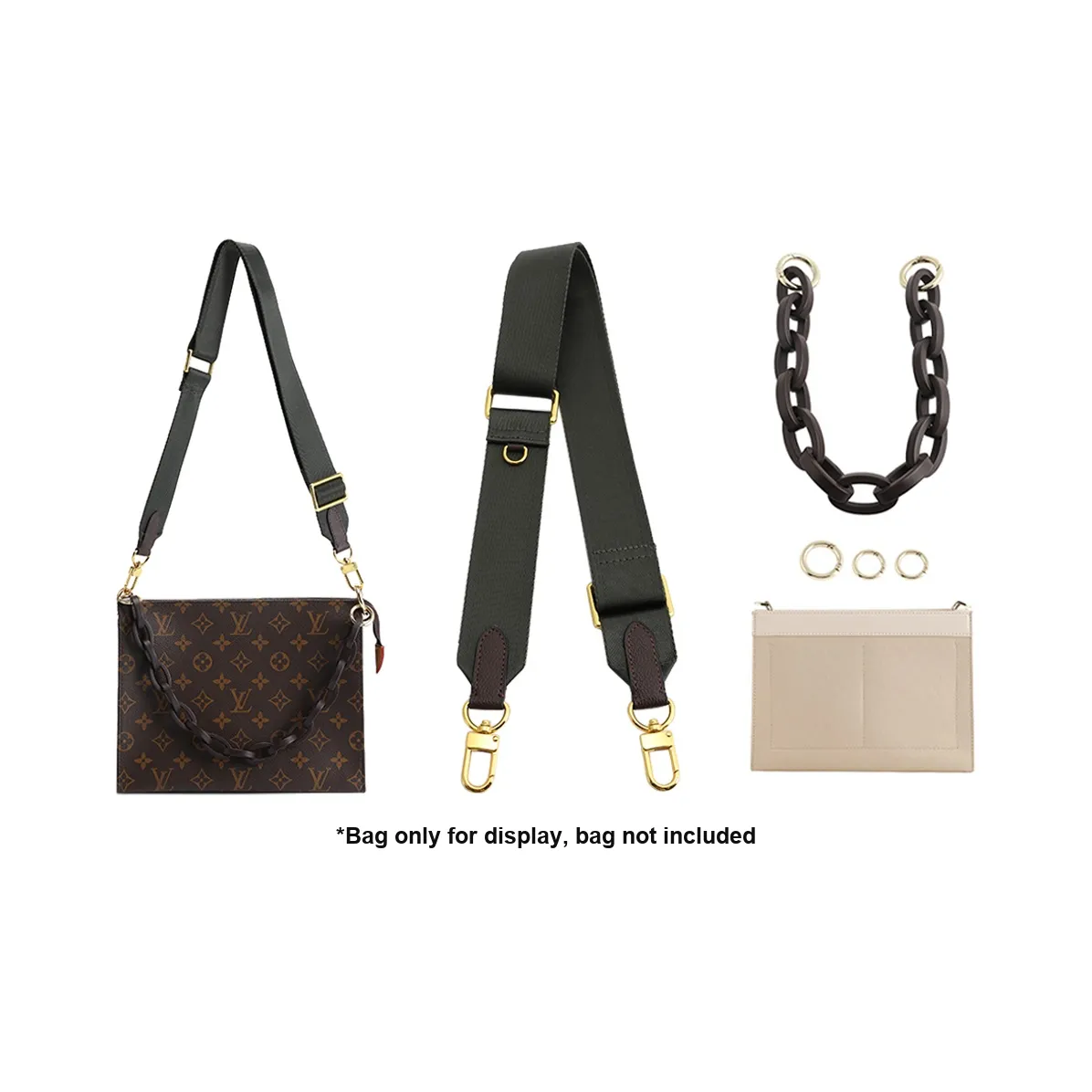 Холст Плечевой ремень Золотой Бренд Сумка Подкладка Через плечо Цепочка Аксессуар Сумка с лямкой Унисекс Зеленый Коричневый Черный