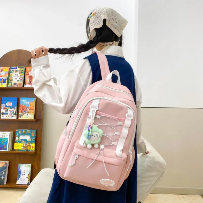 OUZIHUANG Nylon Backpack Combo Set Women's Green/Pink/Yellow/Blue/Black/Purple-3