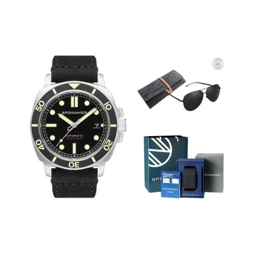 SPINNAKER HULL Collection Мужские часы Механический механизм Естественная кожа Ремешок Черный циферблат Часы для мужчин