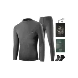Mock Neck Windproof Fleece-Lined Clothing Sets (Dark Heather Gray) with 2-Pack Socks+Shopping Bag Included
