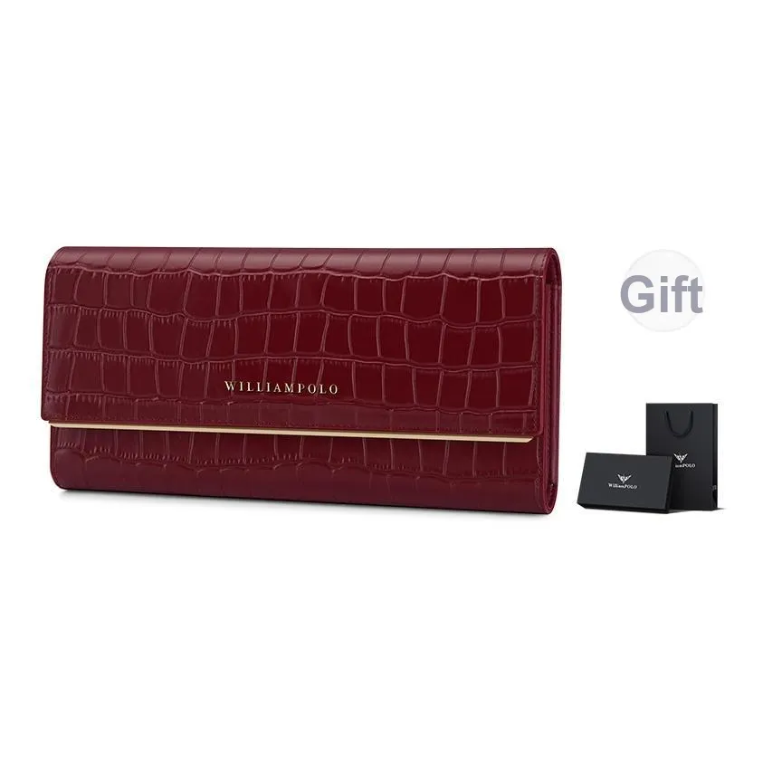 WilliamPOLO Cow Leather Long Clutch With Multiple Card Slots And Money Clip Regular Women's White/Red/Black