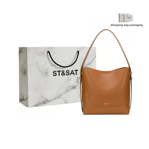 ST&SAT Cow Leather Shoulder Bag, Handbag, Shoulder Bag Large Size Women's Brown/Black