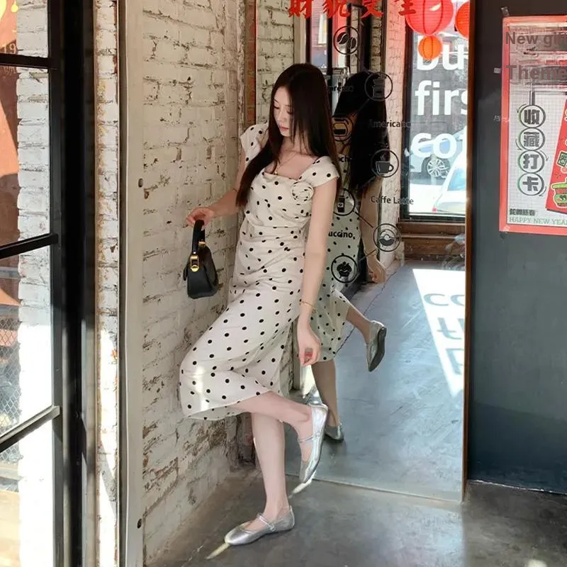 DEDY Sleeveless Dresses Women's Polka Dot Rice Shopping Bag-4