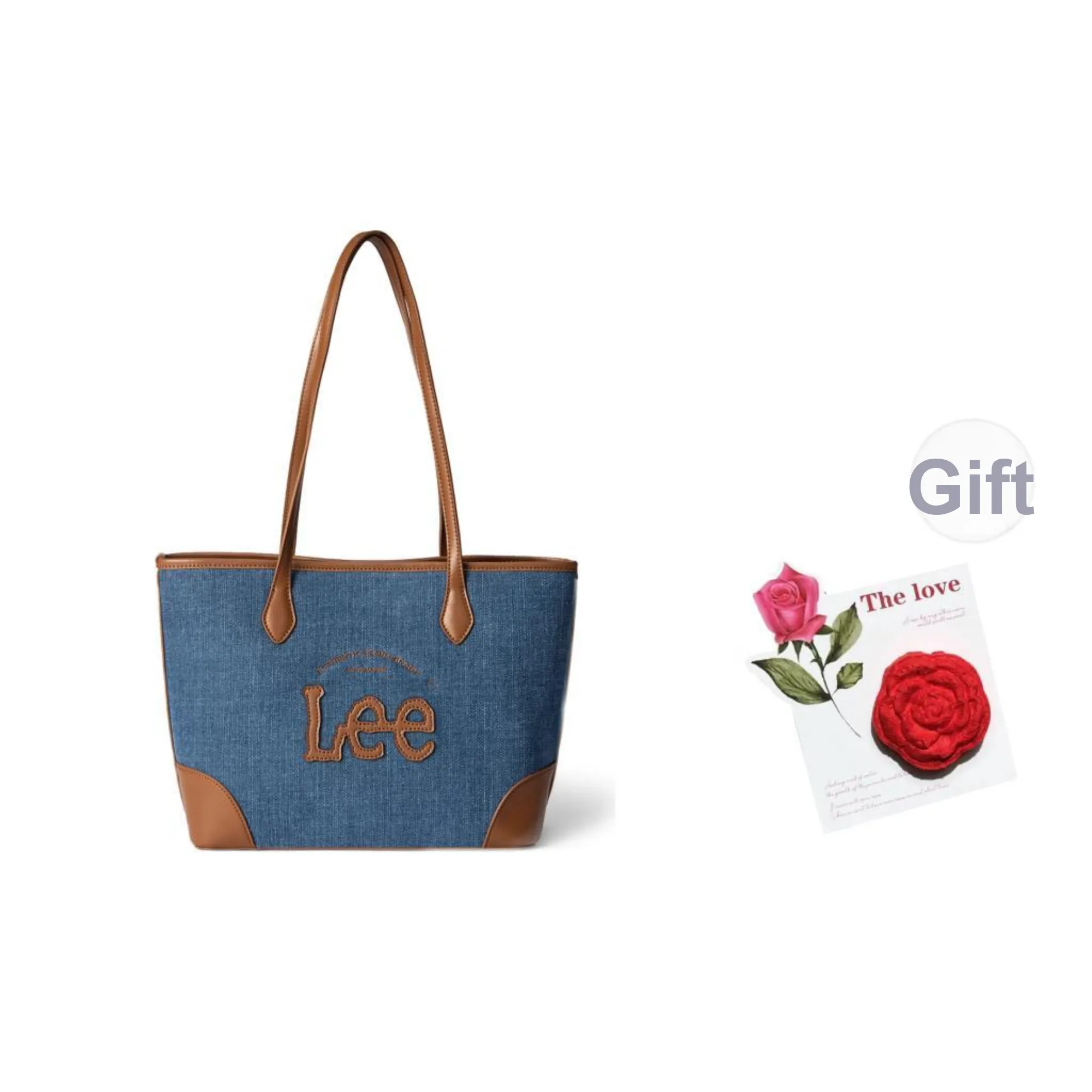 Lee Denim With PU Panel Tote Bag, Shoulder Bag Regular Women's Denim Blue