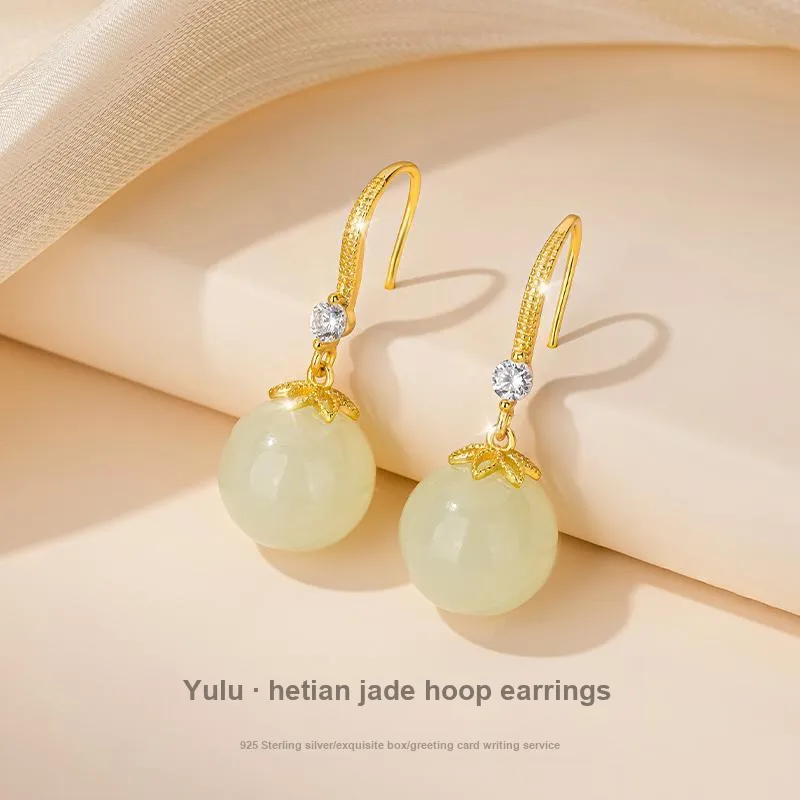 QLADY Earrings Green Jade Women's-32