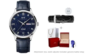 I&W CARNIVAL HWGUOJI Automatic Mechanical Movement Cowhide Strap Watch Men's Watches Blue Dial