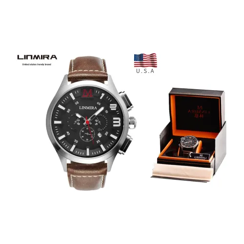 Linmira Мужские часы Кварцевый механизм Естественная кожа Ремешок Черный циферблат LM681L7C4Z