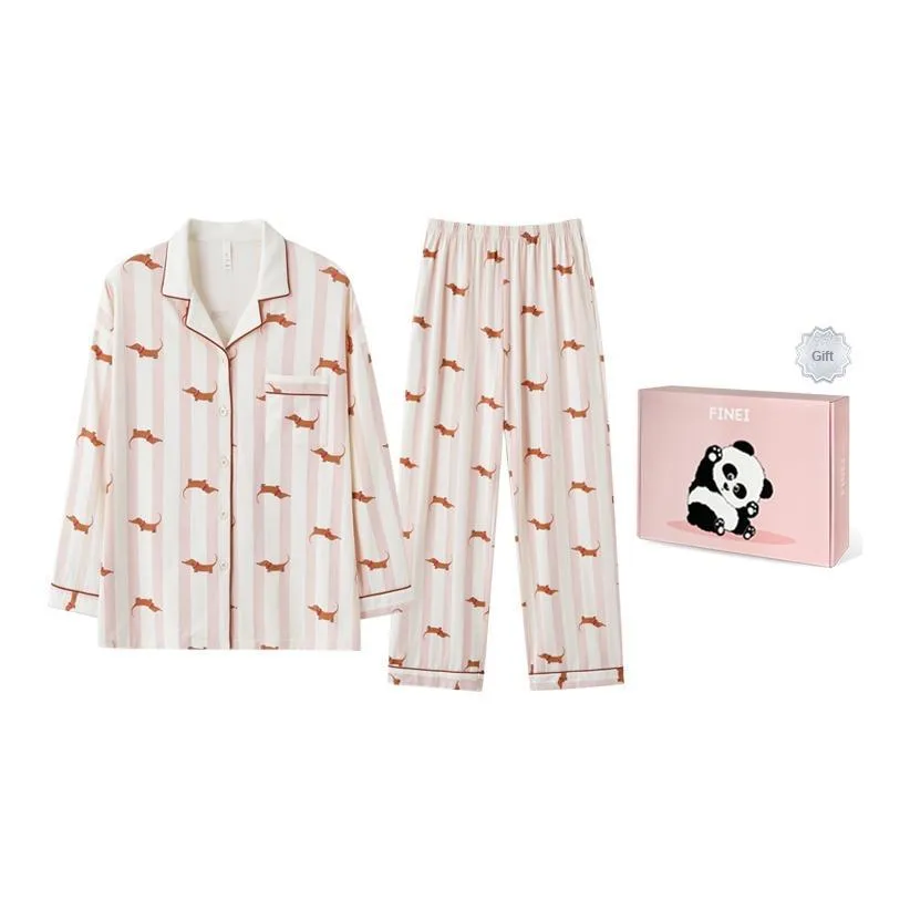 FINEI Pajama Set Women's Gift Box Set Scarf Gentleman Dog