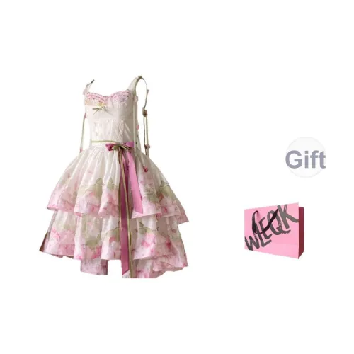 CTRTRC Белый Грудь с Двойной Юбкой Layer и Рука Сливки Женские Лолита Платья