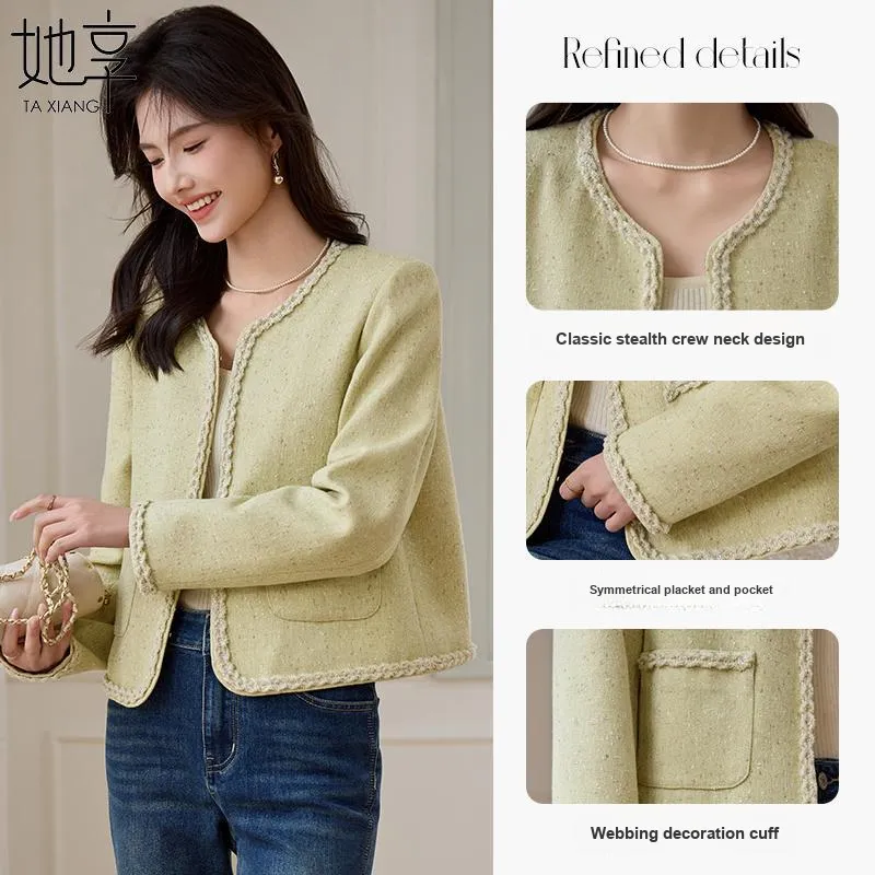 She Enjoys Cropped Coats Women's Light Yellow-1
