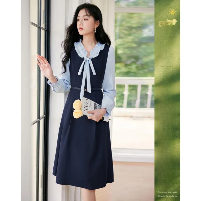 Like The Age Of Water Long Sleeved Dress Women's Blue-2