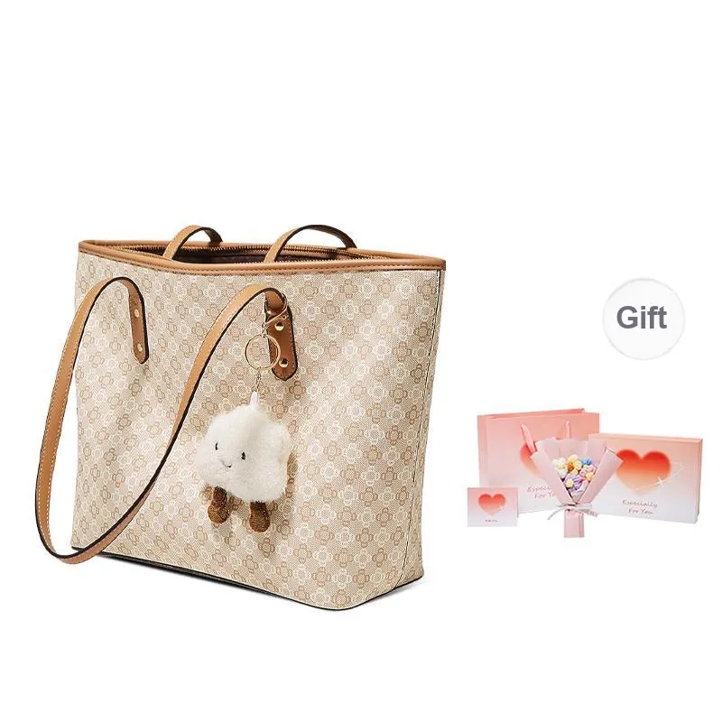 Marino Orlandi Synthetic Leather Handbag, Shoulder Bag Commute Students Cute Pendant Tote Large Size Women's Khaki-7