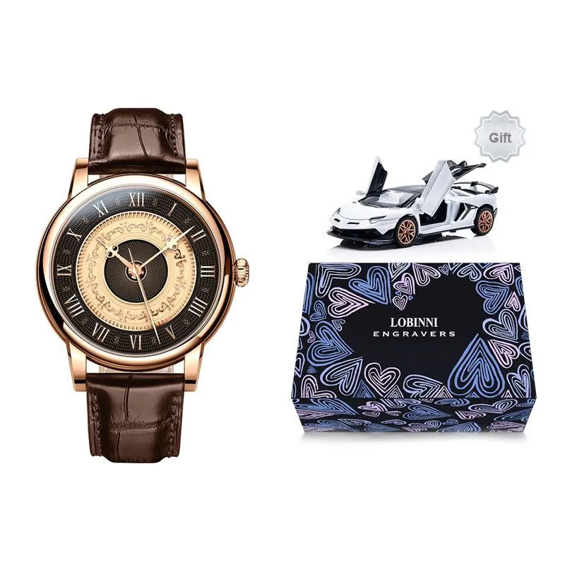 LOBINNI L Automatic Mechanical Movement Genuine Leather Strap Watch Men's Watches Black Dial-6