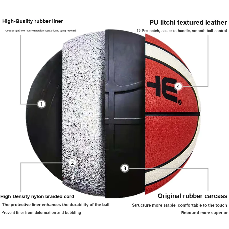 PSYCHE PU Litchi Grain Basketball Brown White Size 7 Training Unisex-2