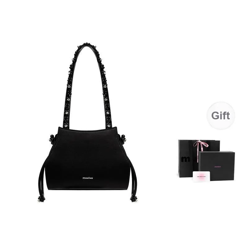 Muuluu Mercerized Satin Flying Star Handbag Shoulder Bag Small Size Women's Black-0