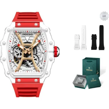 DEESIO Pirates Of The Caribbean Collection Automatic Mechanical Movement Rubber Strap Watch Men's Watches White Dial