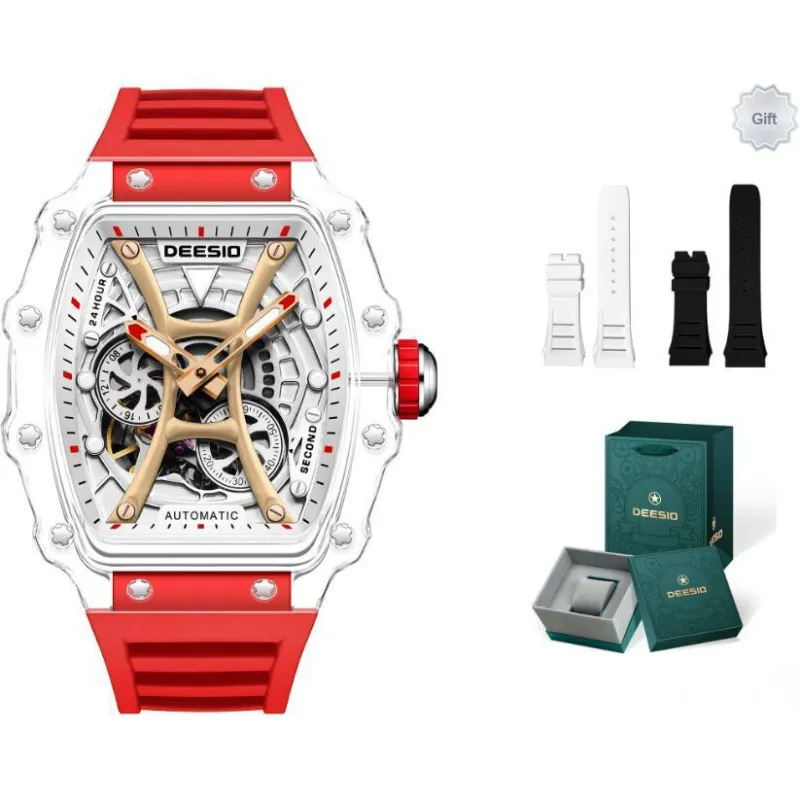 DEESIO Pirates Of The Caribbean Collection Automatic Mechanical Movement Rubber Strap Watch Men's Watches White Dial-3