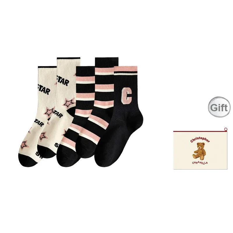 Caramella Mid Calf Socks Women's Shopping Bag Combo Set-7