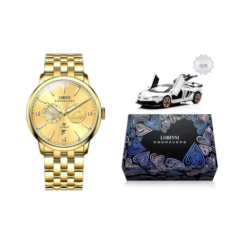 LOBINNI L Доступная роскошь Мужские часы Механический механизм Ремешок из нержавеющей стали Часы Мужские часы Золотой циферблат