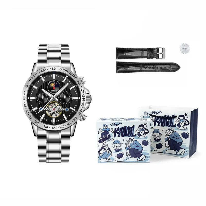 KANGOL Interstellar Series Automatic Mechanical Movement Stainless Steel Strap Watch Men's Watches Black Dial-9