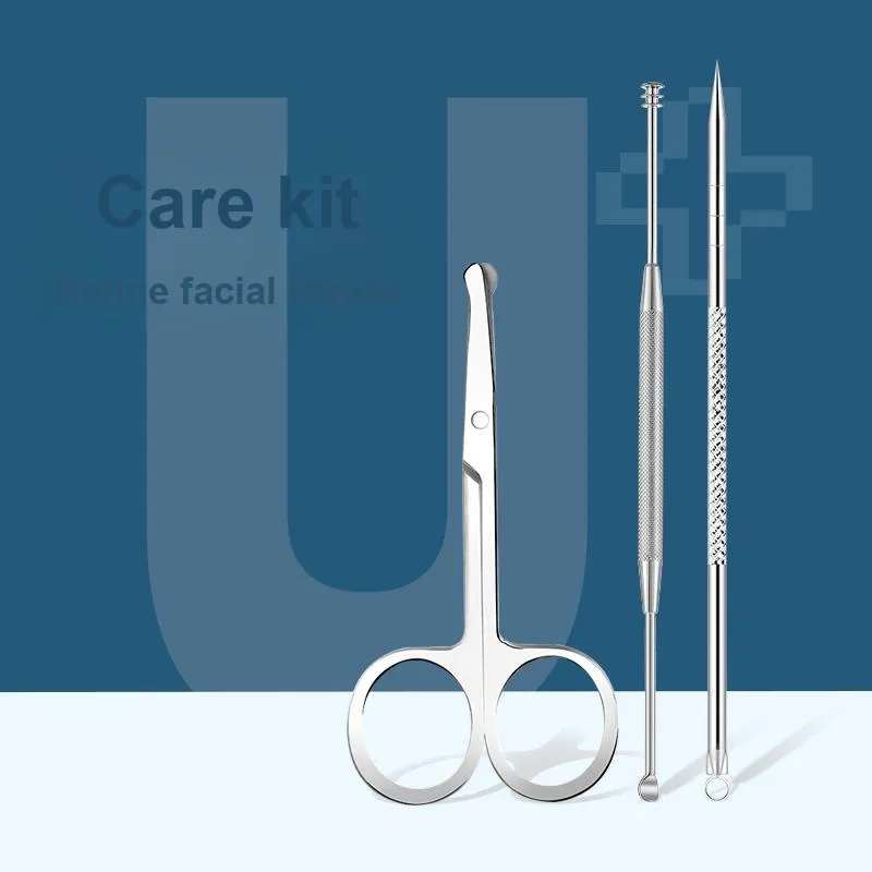 JINGLINGLONG Face Protective Tool Three-Piece Set Cellulose Nose Hair Clipper Ear Pick Acne Needle And Pimple Extractor-1