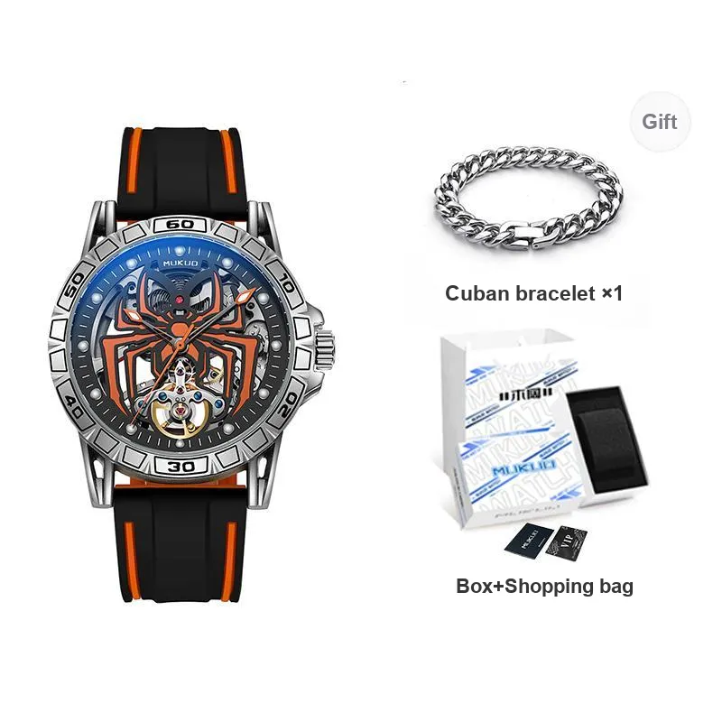 MUKUO Hero Collection Automatic Mechanical Movement Silicone Strap Watch Men's Watches Cut-Out Dial-5