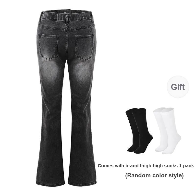 BSEVENI Jeans Women's Black Gray-1