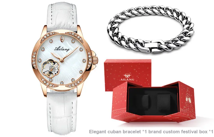 AILANG Automatic Mechanical Movement Genuine Leather Strap Watch Women's Watch White Dial-5